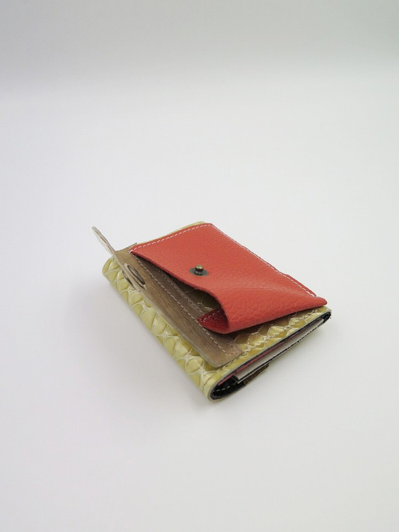 かわいいまめ財布 1点もの  本革財布 　ゴールド×ピンク 3枚目の画像