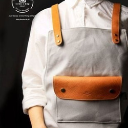 【免費客製刻字】進口皮革手工工作圍裙(棕色肩掛式) 第2張的照片