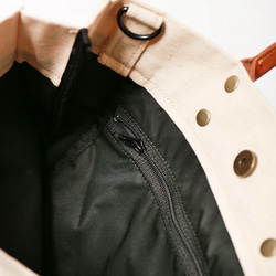 簡約L號二代真皮帆布購物袋 手提包 含背帶 棕梠綠 第5張的照片