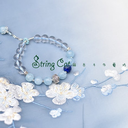 【String Cat】《魚悅》原創925純銀天然海藍寶開運手鍊 青金石 白水晶 招財 第4張的照片