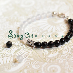 【String Cat】《純粹》原創 925純銀天然黑曜石開運手鍊 避邪 招財 白玉髓 第7張的照片