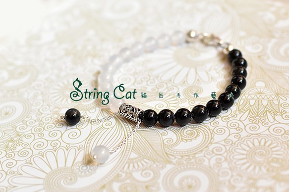 【String Cat】《純粹》原創 925純銀天然黑曜石開運手鍊 避邪 招財 白玉髓 第7張的照片