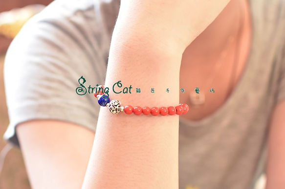 【String Cat】《丹青》原創 925純銀 硃砂 青金石 開運手鍊 避邪 招財 本命年 第6張的照片