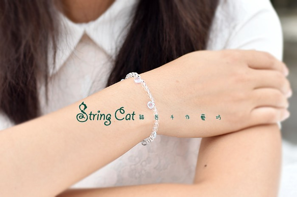 【String Cat】《雨的旋律》原創 天然拓帕石/白水晶 925純銀 文藝手鍊 避邪 第6張的照片