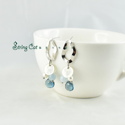 【String Cat】《藍色多瑙河》925純銀海藍寶耳環 耳墜 歐美風 倫敦藍 珍珠 第2張的照片
