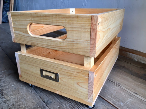 【キャスター付き】収納ボックス　ナチュラル　木箱　木製　 5枚目の画像
