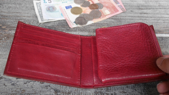 真皮半錢包（紅色） 第2張的照片