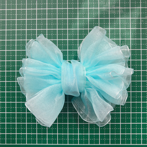 ドレスみたいなオーガンジーリボンのヘアゴム （ブルートパーズ  