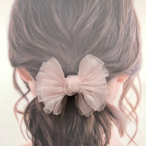 ドレスみたいなオーガンジーリボンのヘアゴム （ライトベージュ 