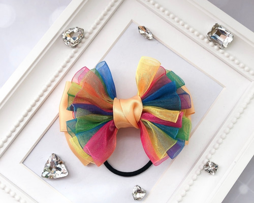 オーガンジーリボン♡ツイン♡大人かわいい MY mama ラインストーン 付き オーガンジー リボン ハイ