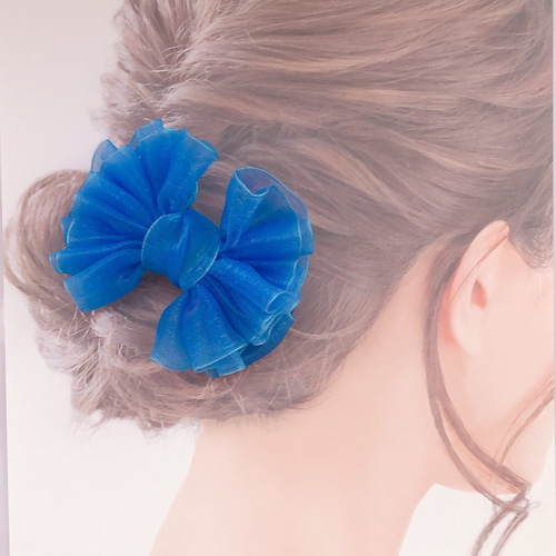 ドレスみたいなオーガンジーリボンのヘアゴム （ロイヤルブルー 