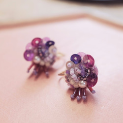 後樂園KoraKuen【有機小花園】紫色/ 立體刺繡/ 夾式耳環 第1張的照片