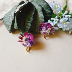 後樂園KoraKuen【有機小花園】紫色/ 立體刺繡/ 夾式耳環 第3張的照片