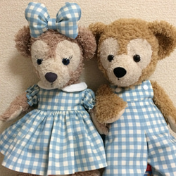 受注販売ダッフィー&シェリーメイ お揃い水色チェック ぬいぐるみ doll