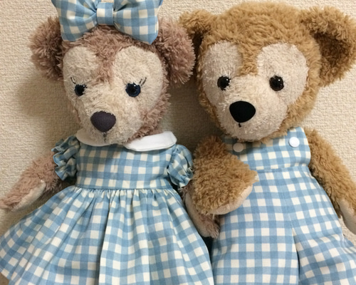 受注販売ダッフィー&シェリーメイ お揃い水色チェック ぬいぐるみ doll