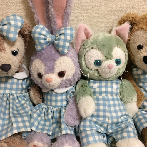 受注販売ダッフィー&シェリーメイ お揃い水色チェック ぬいぐるみ doll