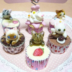 にゃんこのしっぽ○カップケーキのメモスタンド（大）○ミニチュア○猫 3枚目の画像
