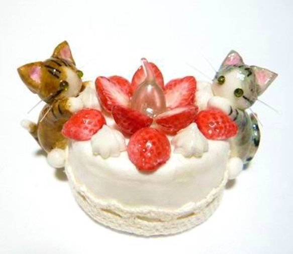 にゃんこのしっぽ○いちごのキャンドルケーキ○スイーツデコ○猫2 