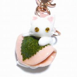 にゃんこのしっぽ○桜餅キーホルダー〇桜〇ターキッシュアンゴラ〇猫 2枚目の画像