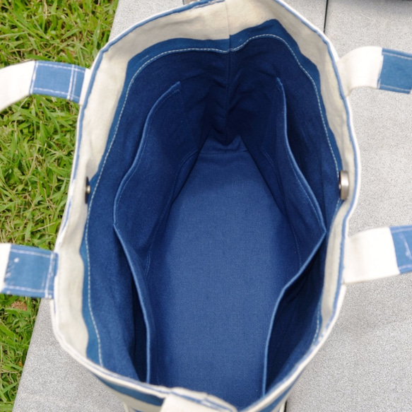 海洋風條紋-深藍 手提包/側背包/斜背包 手作 簡單 帆布 第3張的照片