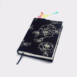 Denim embroidery roses book cover with bookmark handmade 1枚目の画像