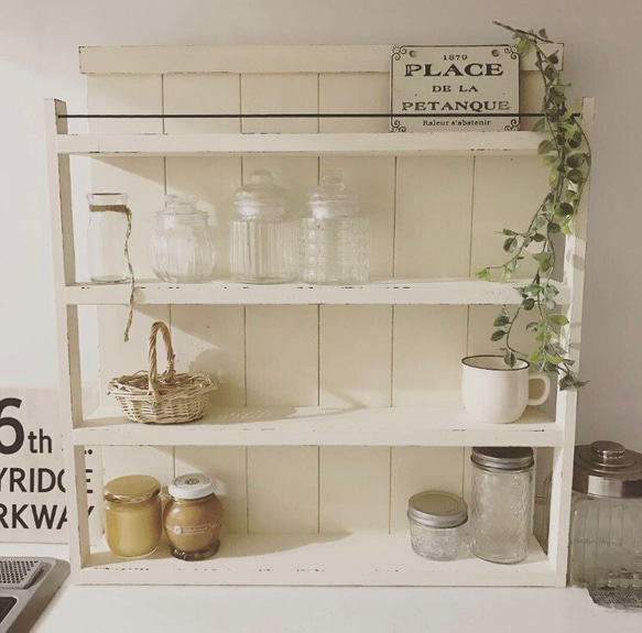 4段wide）カフェ風アンティークラック キッチンラック スパイスラック