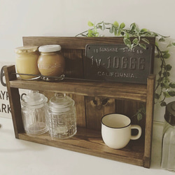 （2段mini）カフェ風アンティーク木製ラック キッチンラック スパイスラック シェルフ 2枚目の画像