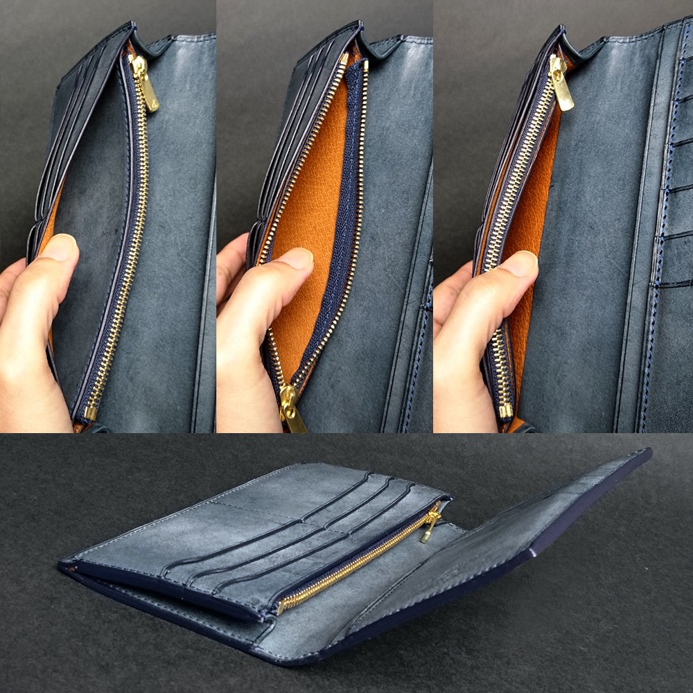 [送無][名入可]本革Slim長財布 --- 国産牛革ロロマ　[ネイビー]