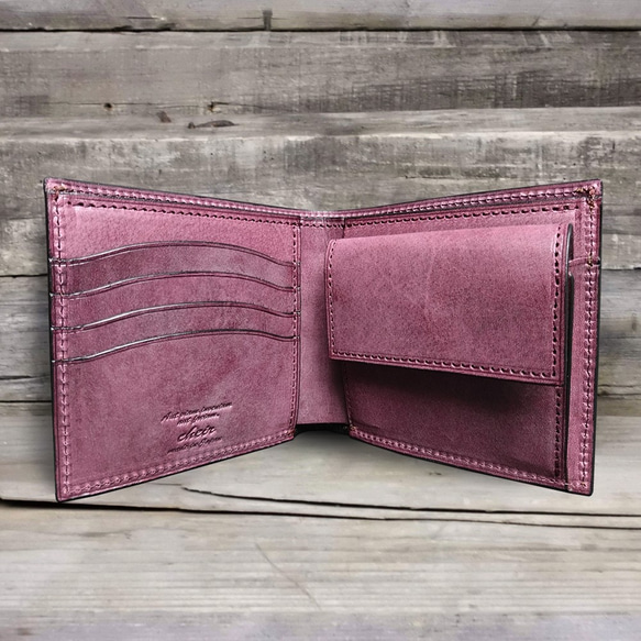 名入可]本革二つ折り財布 --- 国産牛革ロロマ [プルーニャ] 二つ折り