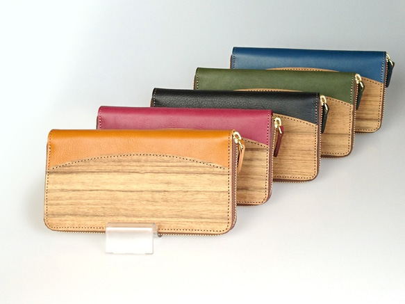 名入可]木と革のラウンドZIP長財布 --- 贅沢な総革仕上げ [5色] 長財布