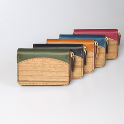 [名入可]木と革のラウンドファスナー小さい財布 --- 贅沢な総革仕上げ　[5色] 1枚目の画像