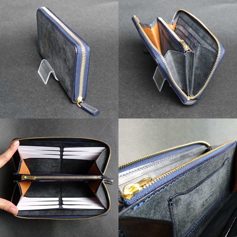 [送無][名入可]本革長財布ラウンドzip --- 国産牛革ロロマ　[ネイビー]