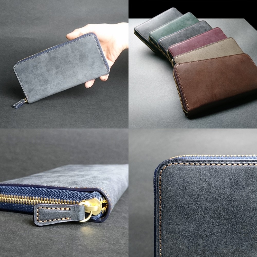 [送無][名入可]本革長財布ラウンドzip --- 国産牛革ロロマ　[ネイビー]