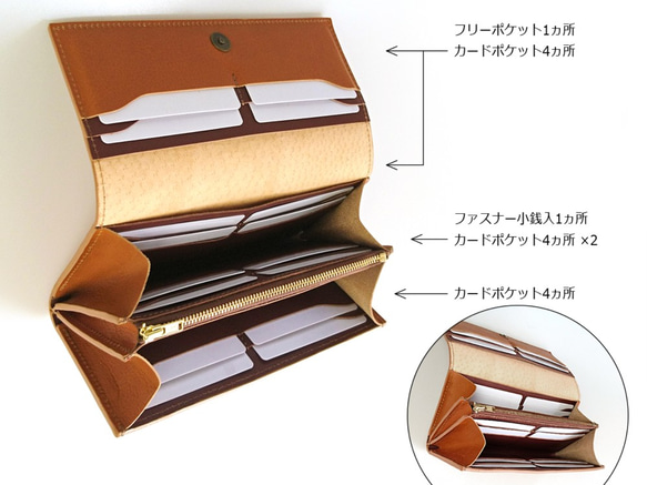 [送無]木と革の長財布かぶせタイプ --- 総革仕上げ　[5色] 4枚目の画像