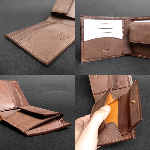 名入可]本革二つ折り財布 --- 国産牛革ロロマ [ブラウン] 二つ折り財布