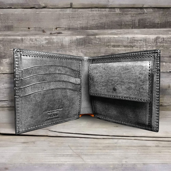 [名入可]本革二つ折り財布 --- 国産牛革ロロマ　[ブラック] 1枚目の画像