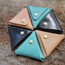 バラククラフト[イタリアンレザー財布の三角形]グリーンレーキ、革、革、財布、クリスマスプレゼント 3枚目の画像