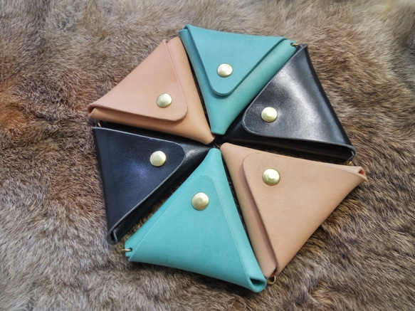 バラククラフト[イタリアンレザー財布の三角形]グリーンレーキ、革、革、財布、クリスマスプレゼント 3枚目の画像