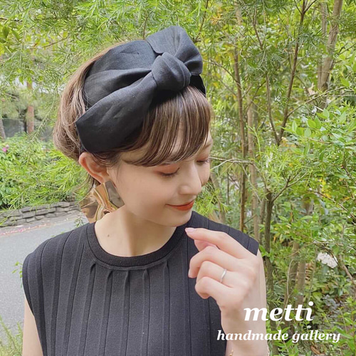 黒ベージュ ヘアバンド 3wayアレンジファーヘアターバン