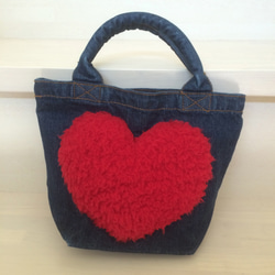 heart bag * mini denim × red 2枚目の画像