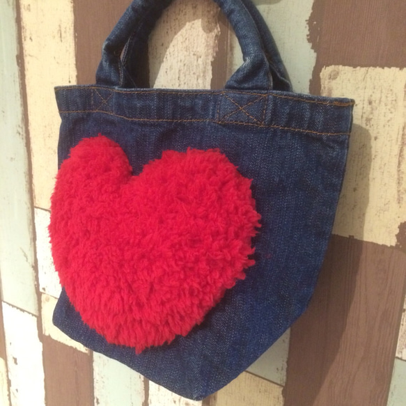 heart bag * mini denim × red 3枚目の画像