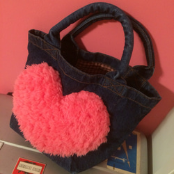 heart bag * mini denim × pink 3枚目の画像