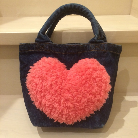 heart bag * mini denim × pink 4枚目の画像