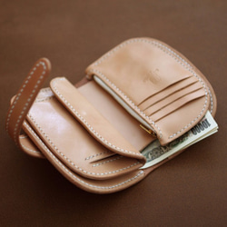 はなちゃんさま専用本革フラップハーフ財布（受注制作）手縫いヌメ革ナチュラル 牛皮牛革 天然 3枚目の画像