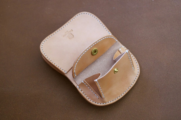 本革ミニ財布 （受注制作）革財布 手縫いヌメ革ナチュラル 牛皮牛革 天然 3枚目の画像