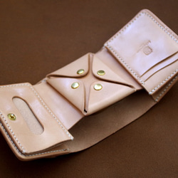本革三つ折り財布 （受注制作）革財布 手縫いヌメ革ナチュラル 牛皮牛革 天然 4枚目の画像