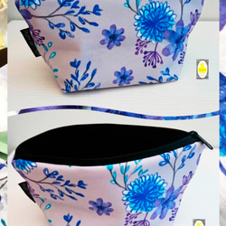 滿版印花, 帆布, 紫藍色, 花草, 化妝包 Cosmetic bag, 獨家印花創作 第3張的照片