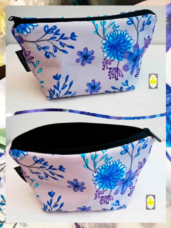 滿版印花, 帆布, 紫藍色, 花草, 化妝包 Cosmetic bag, 獨家印花創作 第3張的照片