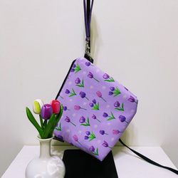 オリジナルプリント、キャンバス多機能バッグ、チューリップ、アネモネ、花、植物、クロスボディバッグ、リストバッグ、絶妙なギフト 2枚目の画像
