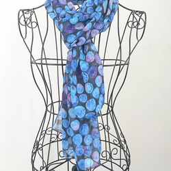 シルク スカーフ、ショール、ロング スカーフ、シフォン、水玉模様、ブルー、ナチュラル スタイル、絶妙なギフト、四季通用、独占的な 1枚目の画像